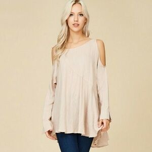 Crescent Light Beige Cold Shoulder Tunic